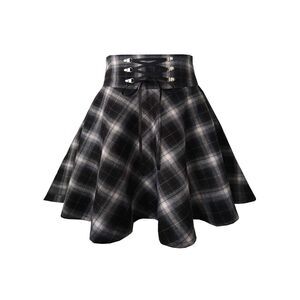 Gothic Plaid Skirt High Waisted A-line Flare Mini Skirt, LARGE, 21F-173B003